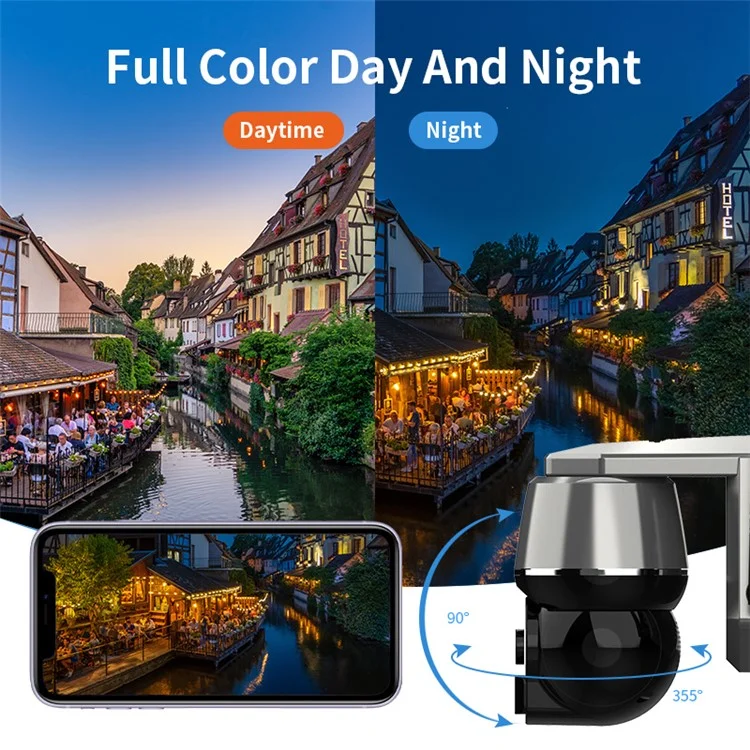 Q7 4MP Outdoor Motion Detection Wireless Solar PTZ Camera, WiFi Version - Black