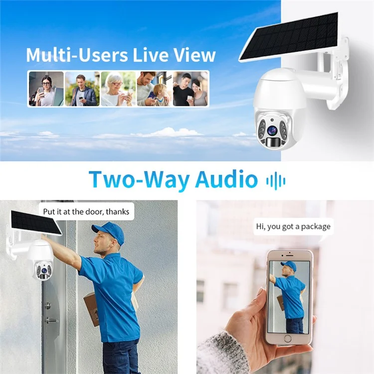 Q6 HD 3MP 4G Network Solar Security Camera Home Monitor - White / US Version