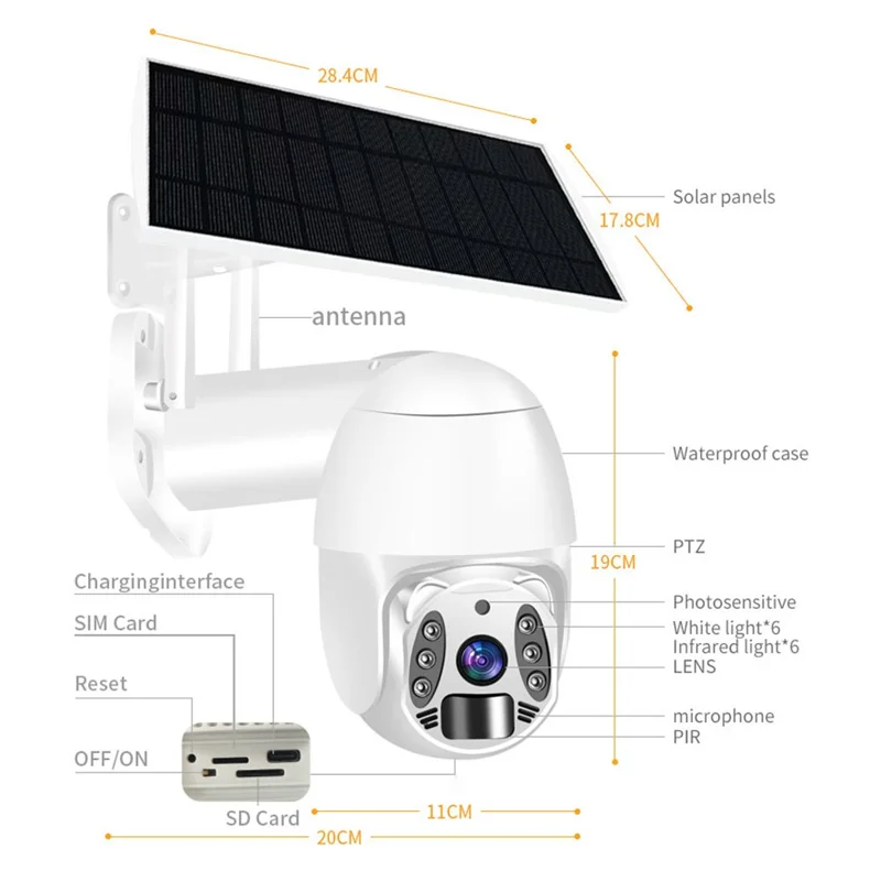 Q6 HD 3MP 4G Network Solar Security Camera Home Monitor - White / EU Version