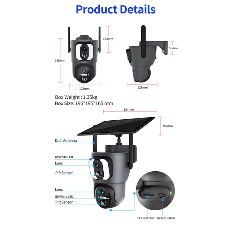 ESCAM QF390 2MP+2MP Dual Lens IP66 PIR Sensor WiFi Painel Solar Câmera IP