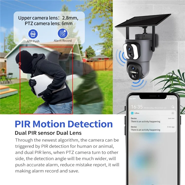 ESCAM QF390 2MP+2MP Dual Lens IP66 PIR Sensor WiFi Painel Solar Câmera IP
