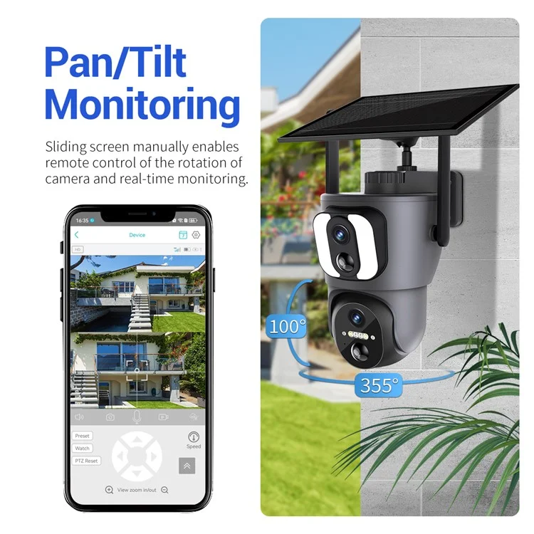 ESCAM QF390 2MP+2MP Dual Lens IP66 PIR Sensor WiFi Painel Solar Câmera IP