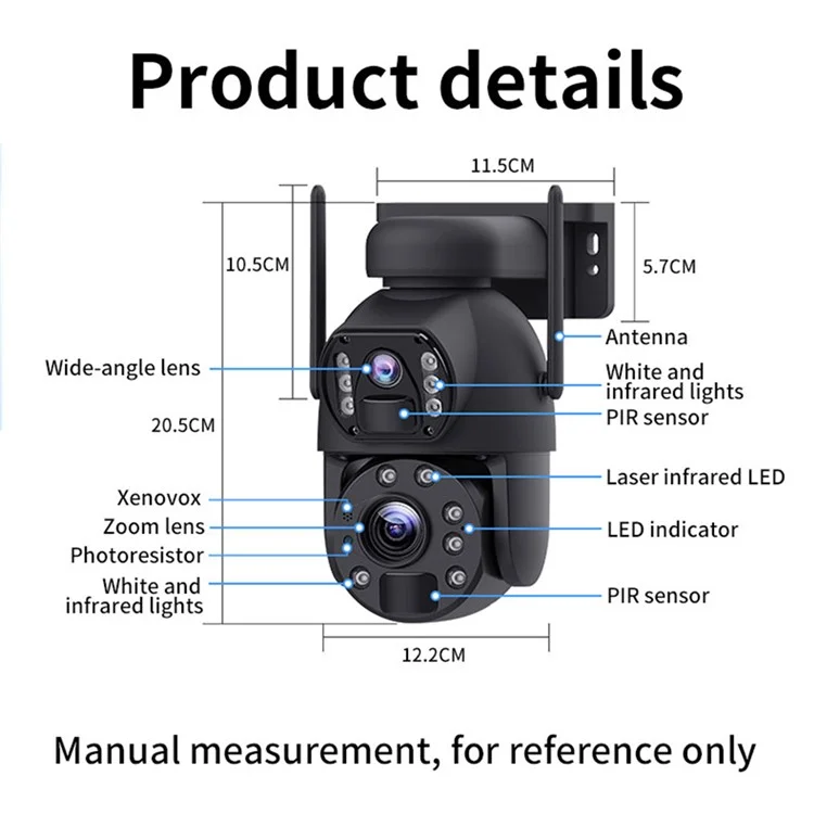 Q59 6MP HD 10X Zoom Dual-Lens Solar-Powered Camera, WiFi Version