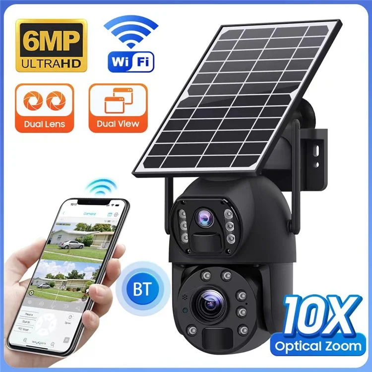 Q59 6MP HD 10X Zoom Dual-Lens Solar-Powered Camera, WiFi Version