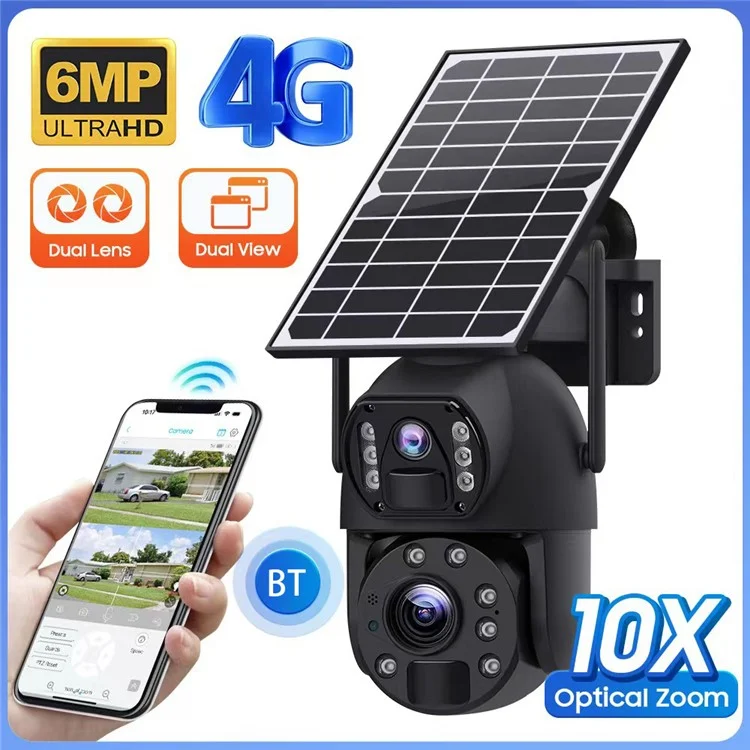 Q59 4G EU Version 6MP HD 10X Zoom Camera Dual-Lens Solar-Powered Camera
