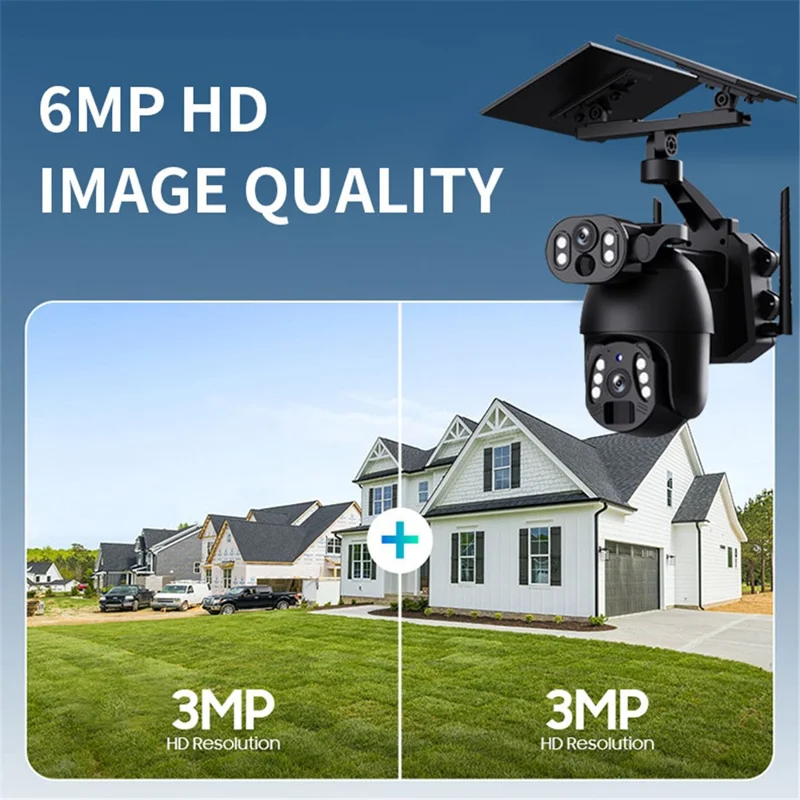 Q6 Max 6MP HD Full-Color Night Vision Camera, 4G EU Version Dual-Lens Solar-Powered Camera - Grey