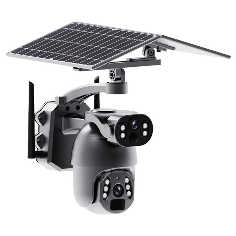 Q6 Max 6MP HD Full-Color Night Vision Camera, 4G EU Version Dual-Lens Solar-Powered Camera - Grey