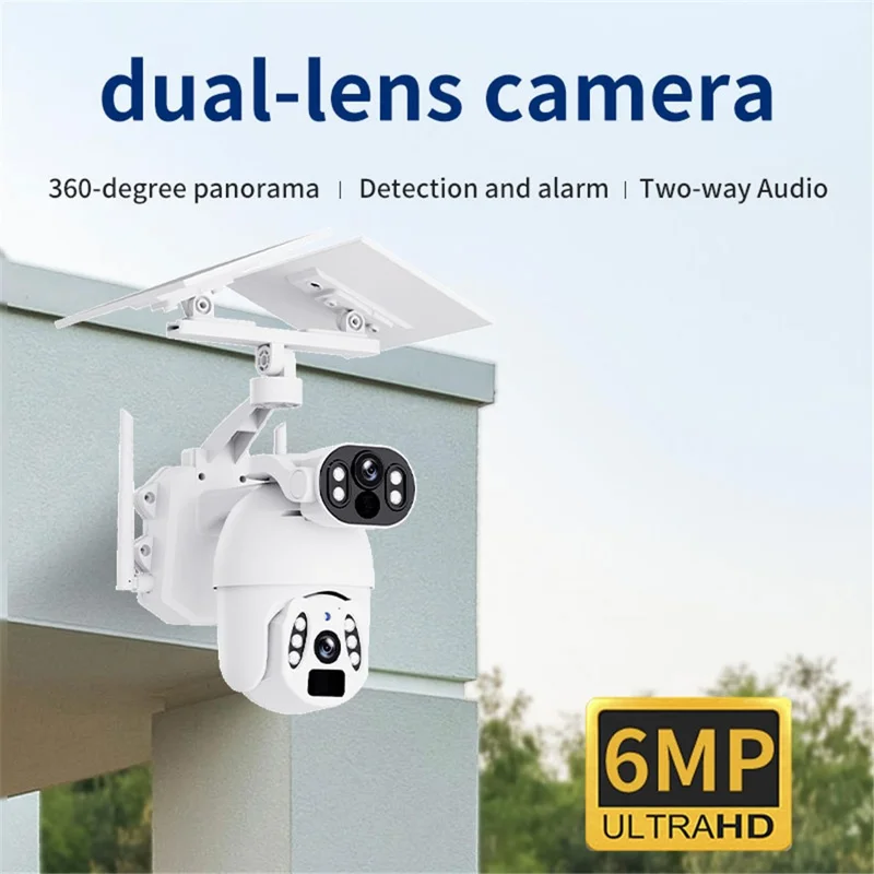 Q6 Max 6MP HD Full-Color Night Vision Camera, 4G EU Version Dual-Lens Solar-Powered Camera - Grey
