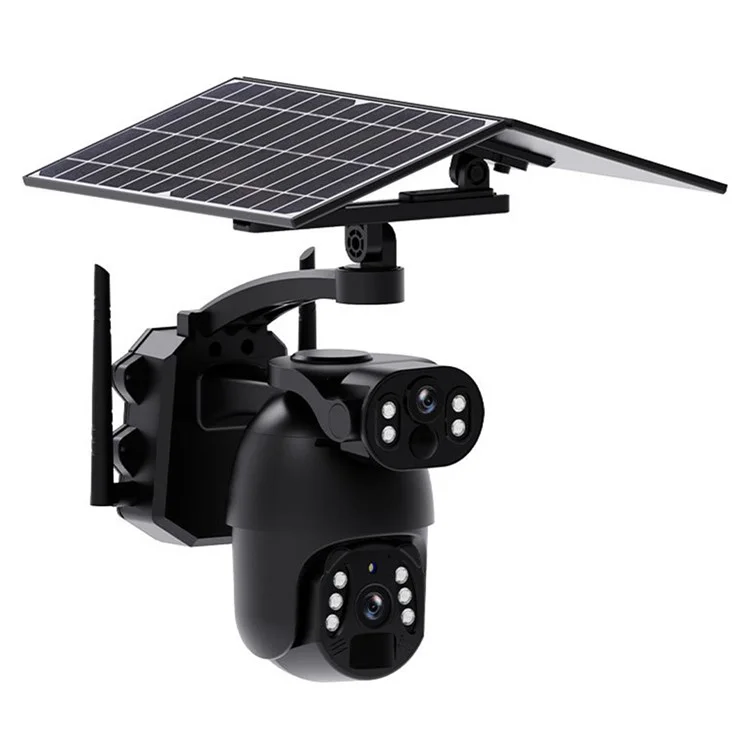 Q6 Max 4G US Dual-Lens 6MP HD Camera Solar-Powered Full-Color Night Vision Camera - Black