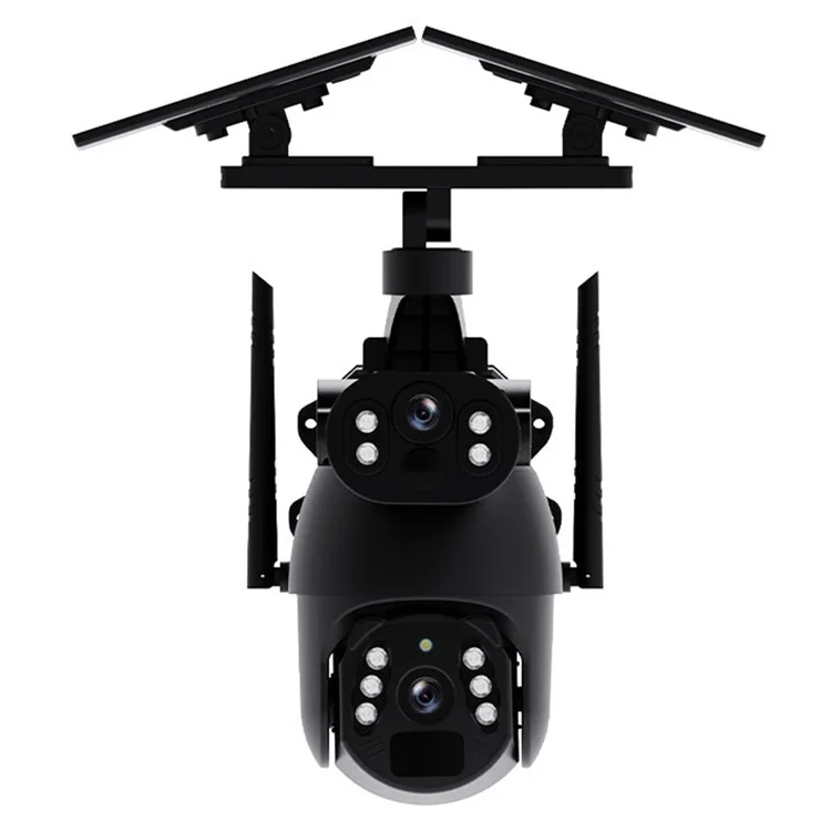 Q6 Max 4G US Dual-Lens 6MP HD Camera Solar-Powered Full-Color Night Vision Camera - Black
