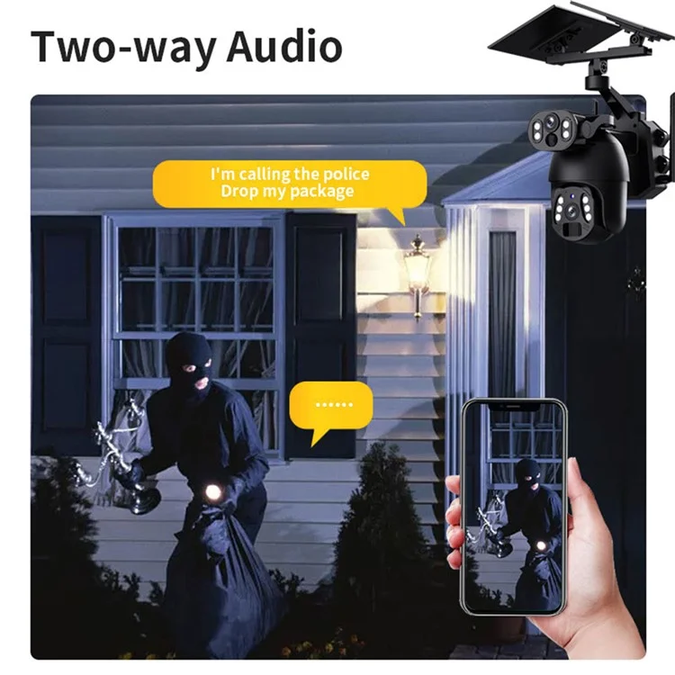 Q6 Max 4G US Dual-Lens 6MP HD Camera Solar-Powered Full-Color Night Vision Camera - Black