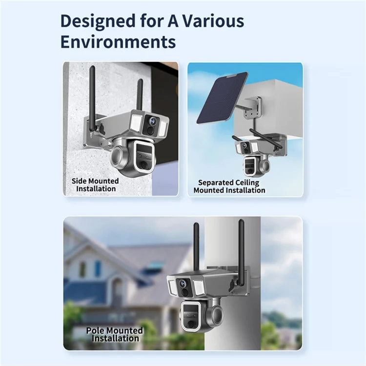 Y7A 3 Lens Solar HD AI Detection Camera Outdoor Waterproof Night Vision WiFi Camera