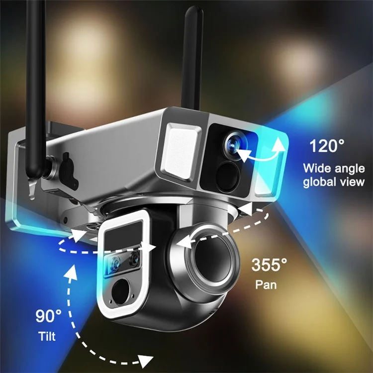 Y7A 3 Lens Solar HD AI Detection Camera Outdoor Waterproof Night Vision WiFi Camera
