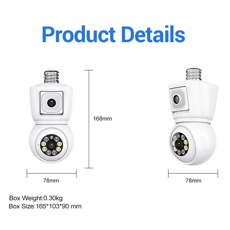 ESCAM QF202 E27 2x2MP Dual Lens Dual Screen Security Camera Two-Way Voice Motion Detection WiFi Camera