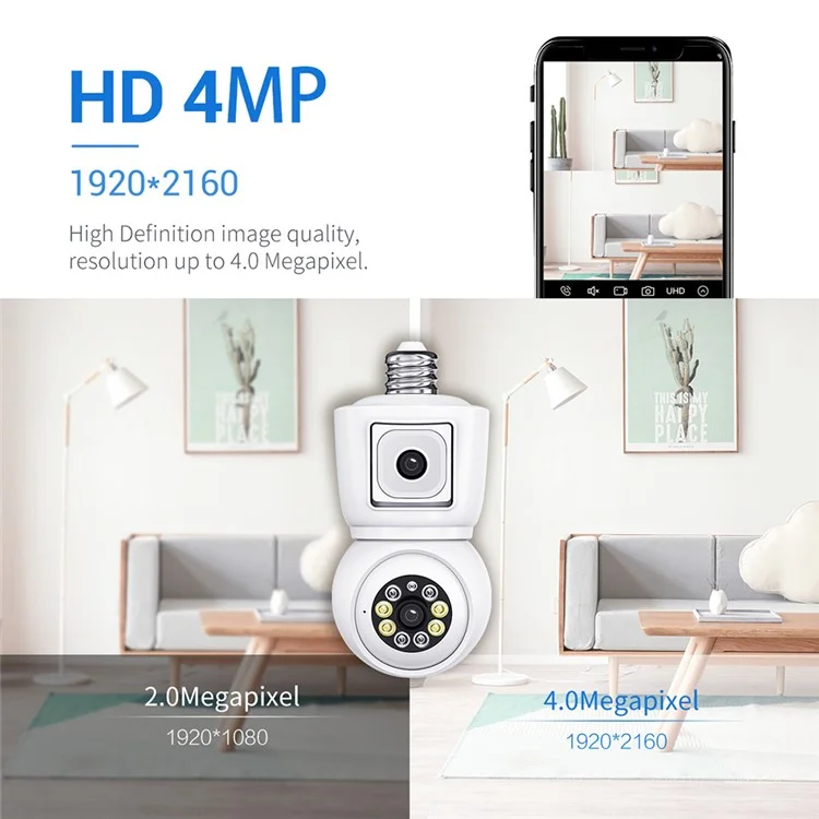 ESCAM QF202 E27 2x2MP Dual Lens Dual Screen-überwachungskamera Zwei-wege-sprachbewegungserkennung Wlan-kamera