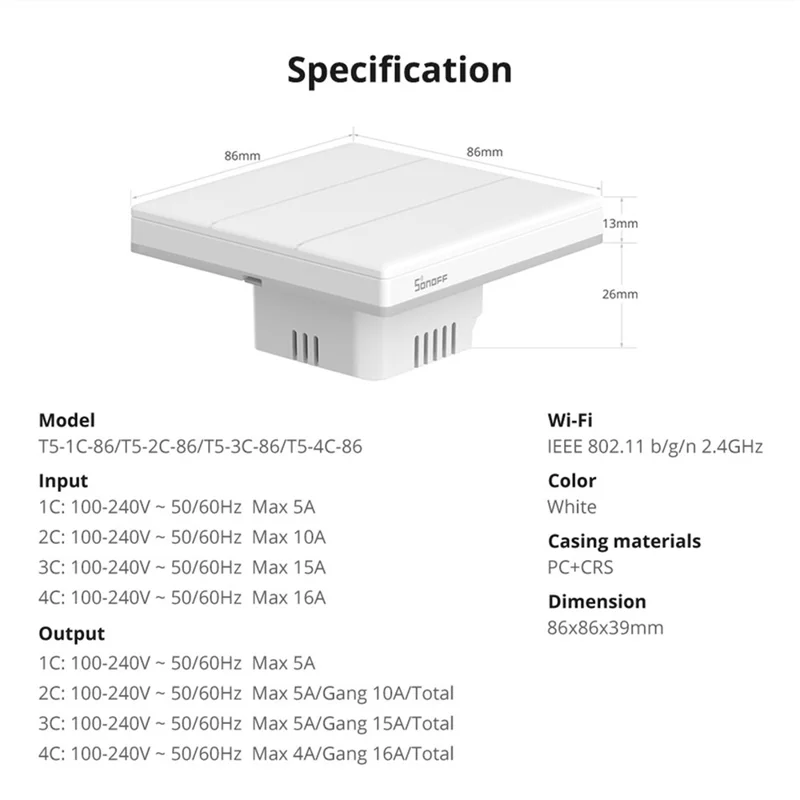 SONOFF TX Ultimate Smart Touch Wall Switch with WiFi and eWeLink-Remote Compatibility - EU Plug / T5-1C-86