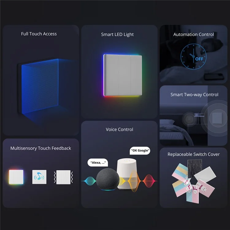 SONOFF TX Ultimate RGB Light Smart Touch Wall Switch Support WiFi, eWeLink-Remote - EU Plug / T5-4C-86