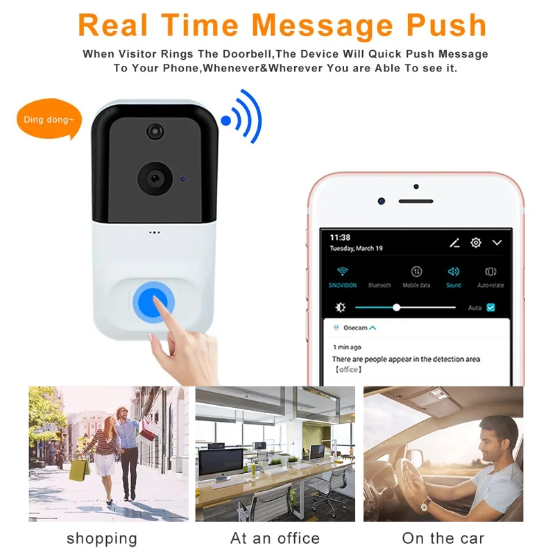 SN-D220 Tuya Wireless WiFi 1080P Motion Detection Doorbell Camera for Home Security - Black