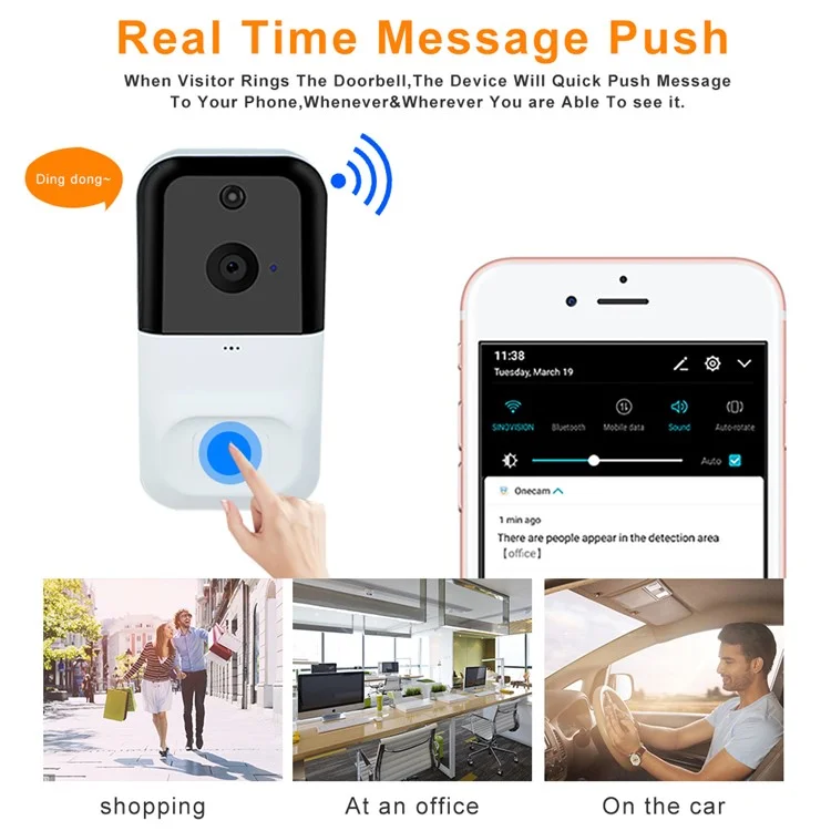 SN-D220 Tuya Wireless WiFi 1080P Motion Detection Doorbell Camera for Home Security - Black  /  White