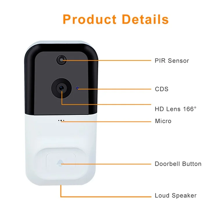 SN-D220 Tuya Wireless WiFi 1080P Motion Detection Doorbell Camera for Home Security - Black  /  White