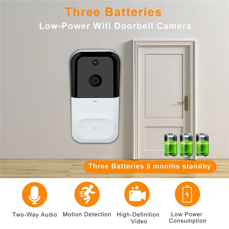 SN-D220 Tuya Wireless WiFi 1080P Motion Detection Doorbell Camera for Home Security - Black  /  White