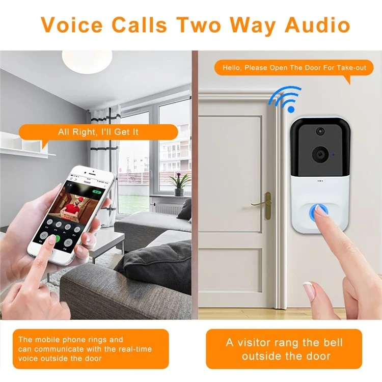 SN-D220 Tuya Wireless WiFi 1080P Motion Detection Doorbell Camera for Home Security - Black  /  White