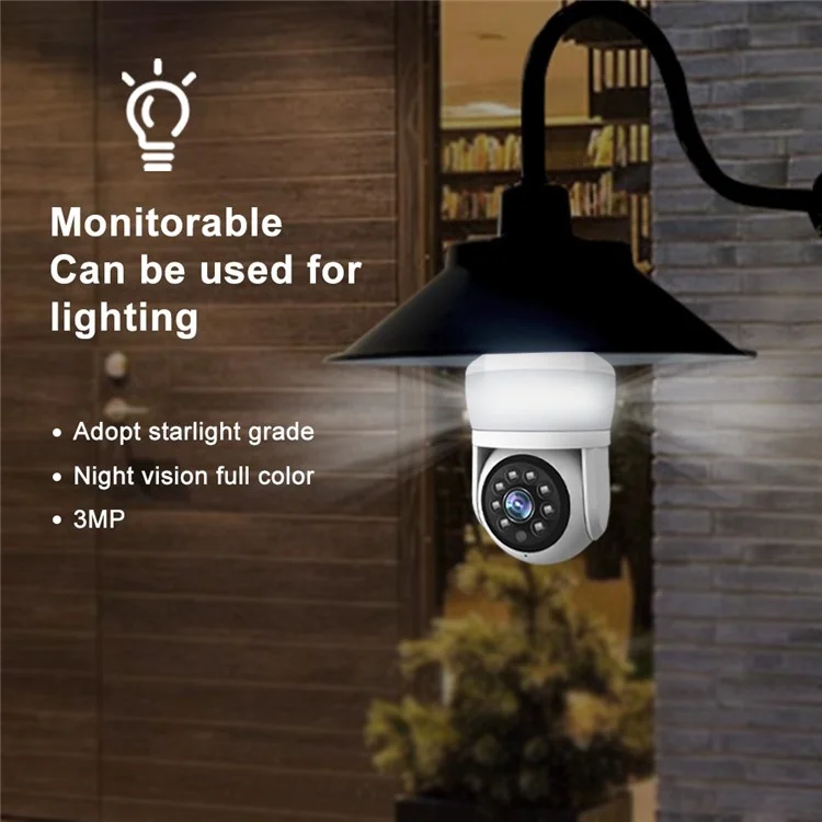 Ampoule Caméra WiFi Bluetooth D211EM 3MP Forme de Ampoule Détection de Mouvement Voix Bidirectionnelle Vision Nocturne