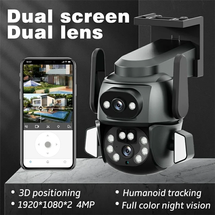 Q821 4MP 2.4G WiFi 3D Câmera de Vigilância Direcional Night Vision Monitor - Plugue da UE