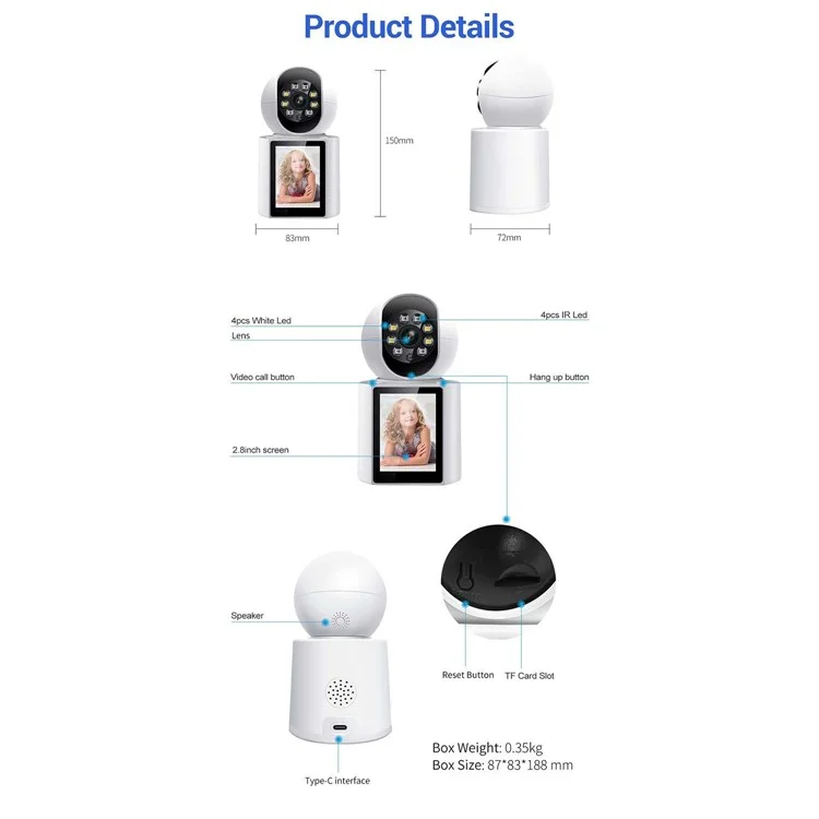 ESCAM QF104 Video Call WiFi Security Camera 3MP Pet Baby Monitor Motion Detection Recorder - US Plug