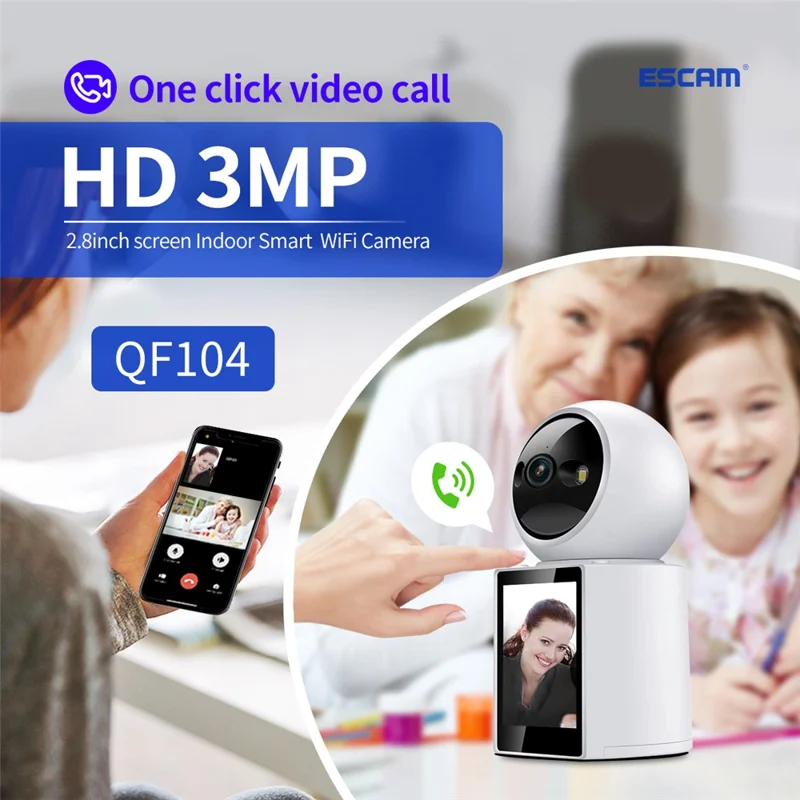 ESCAM QF104 Video Call WiFi Security Camera 3MP Pet Baby Monitor Motion Detection Recorder - EU Plug