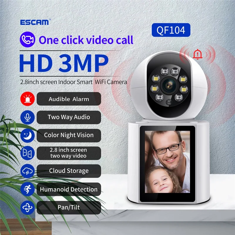 ESCAM QF104 Video Call WiFi Security Camera 3MP Pet Baby Monitor Motion Detection Recorder - EU Plug