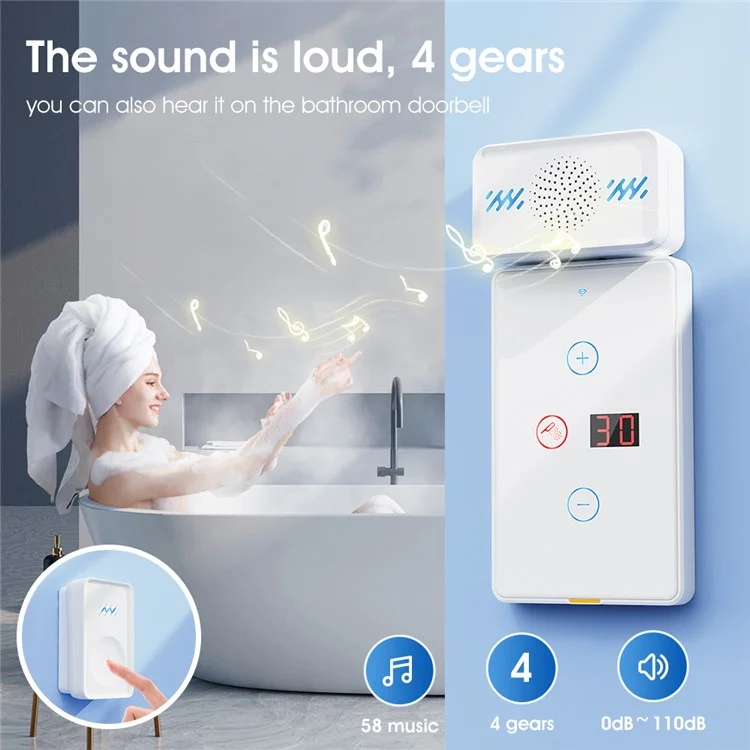 Smart Wireless Waterproof Doorbell 4-Gear Volume Home Door Bell, 1 Receiver + 2 Buttons (CE is applying) - Black