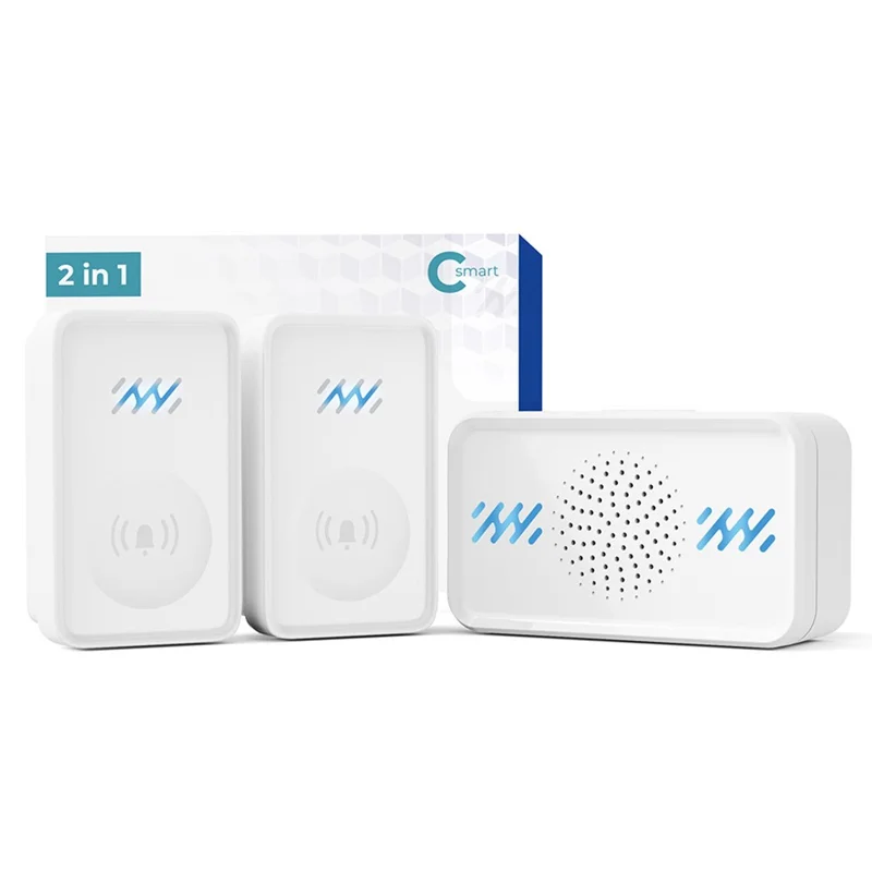 Smart Wireless Waterproof Doorbell 4-Gear Volume Home Door Bell, 1 Receiver + 2 Buttons (CE is applying) - White