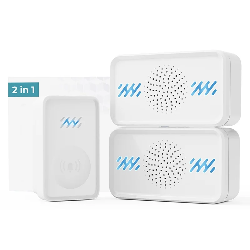 Smart Self-powered Wireless Doorbell 4-Gear Volume Waterproof Door Bell, 2 Receiver + 1 Button (CE is applying) - White