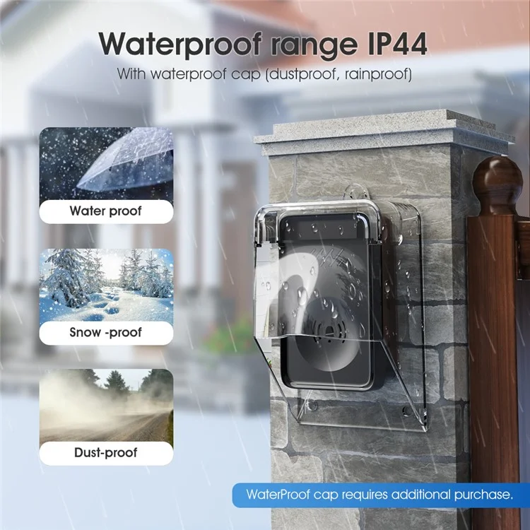 Smart Wireless Waterproof Doorbell Self-powered 4-Gear Volume Home Door Bell, 1 Receiver + 1 Button (CE is applying) - Black