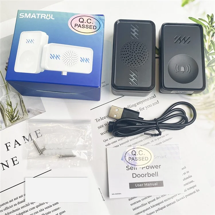 Smart Wireless Waterproof Doorbell Self-powered 4-Gear Volume Home Door Bell, 1 Receiver + 1 Button (CE is applying) - Black