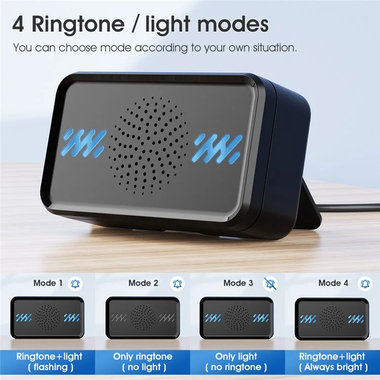 Smart Wireless Waterproof Doorbell Self-powered 4-Gear Volume Home Door Bell, 1 Receiver + 1 Button (CE is applying) - Black