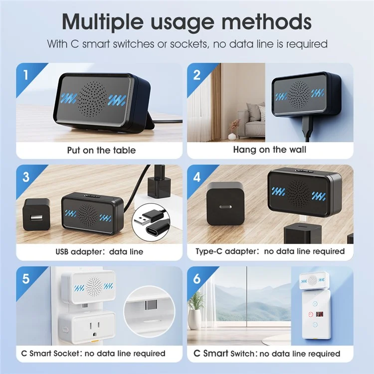 Smart Wireless Waterproof Doorbell Self-powered 4-Gear Volume Home Door Bell, 1 Receiver + 1 Button (CE is applying) - Black