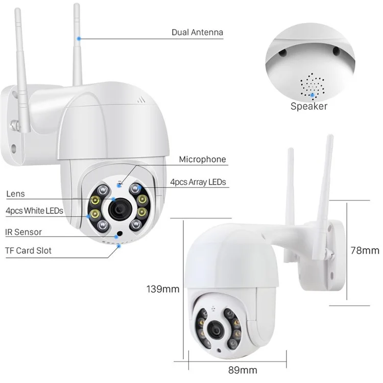 Waterproof 1080P PTZ Wireless IP Camera 4X Digital Zoom Speed Dome Camera - EU Plug