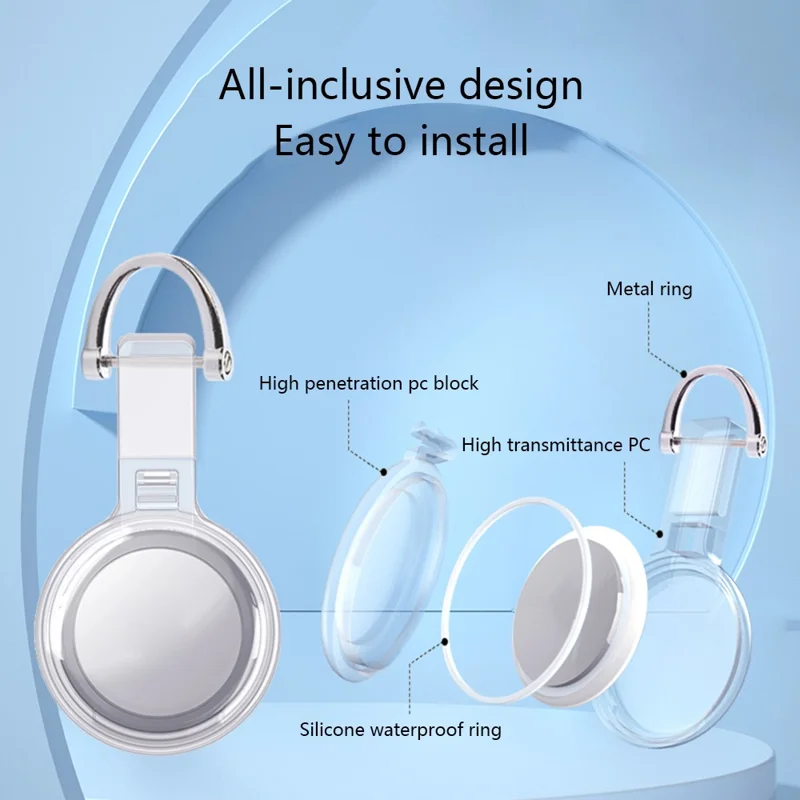 For Apple AirTag Locator PC Protective Case Clear Waterproof Cover - Gold Buckle