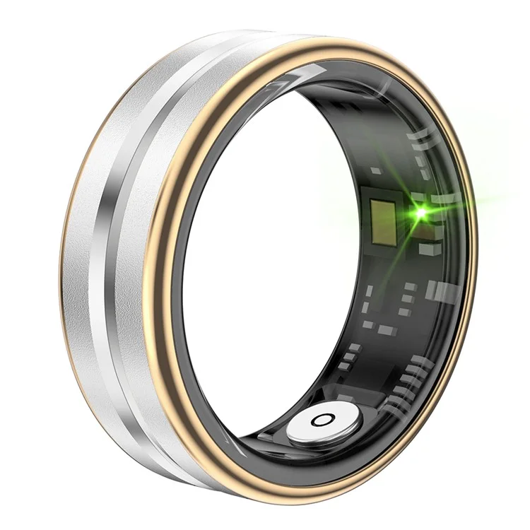 SR03 Ultra Thin Multi-Function Health Monitoring Smart Ring with Charging Case, Style B - Gold Edge / Size 7