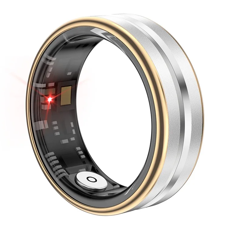 SR03 Ultra Thin Multi-Function Health Monitoring Smart Ring with Charging Case, Style B - Gold Edge / Size 7