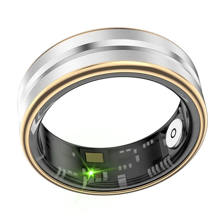 SR03 Ultra Thin Multi-Function Health Monitoring Smart Ring with Charging Case, Style B - Gold Edge / Size 7