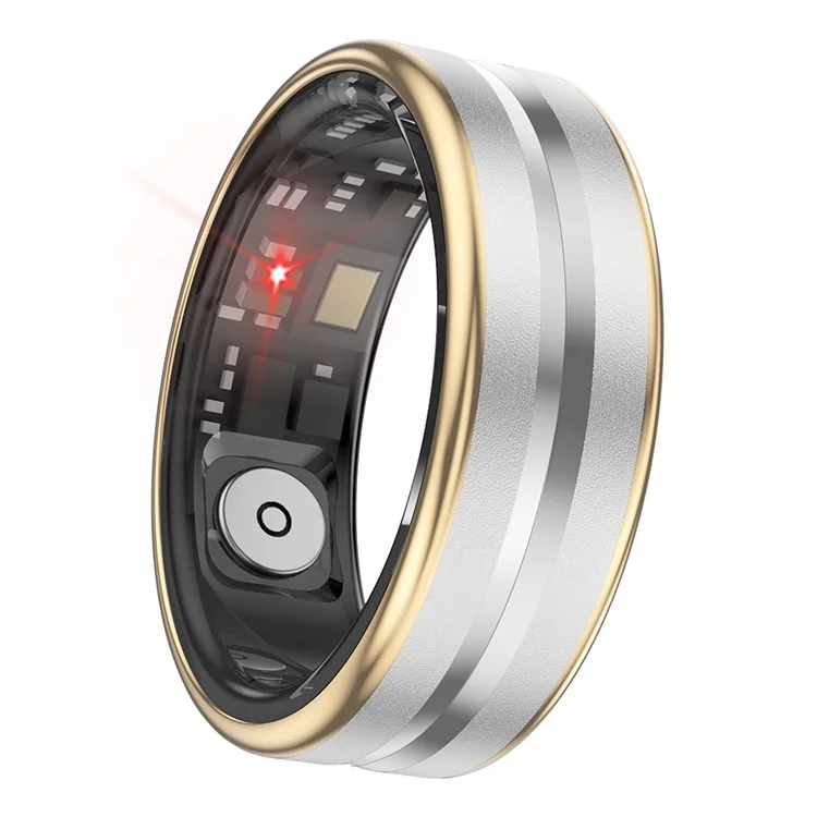 SR03 Ultra Thin Multi-Function Health Monitoring Smart Ring with Charging Case, Style B - Gold Edge / Size 7