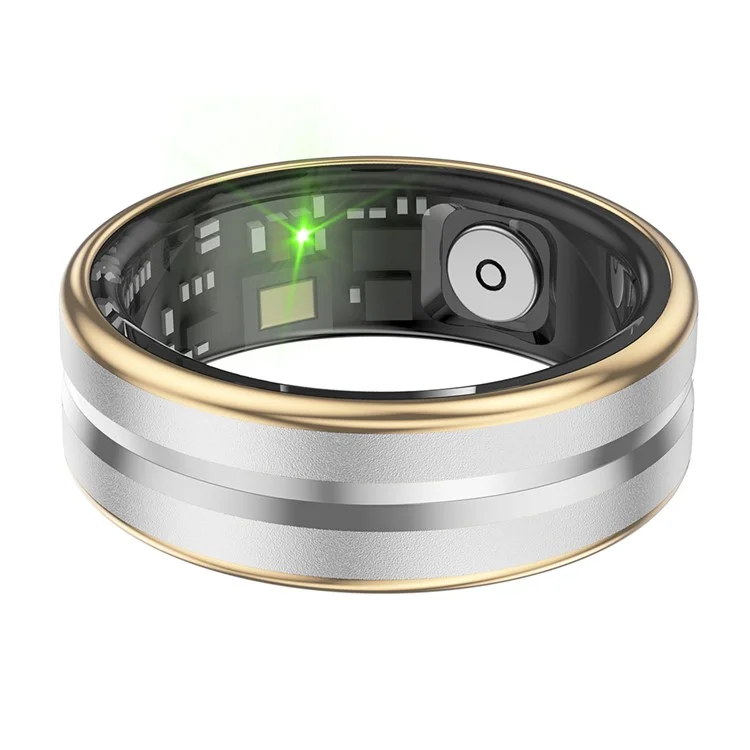 SR03 Ultra Thin Multi-Function Health Monitoring Smart Ring with Charging Case, Style B - Gold Edge / Size 7