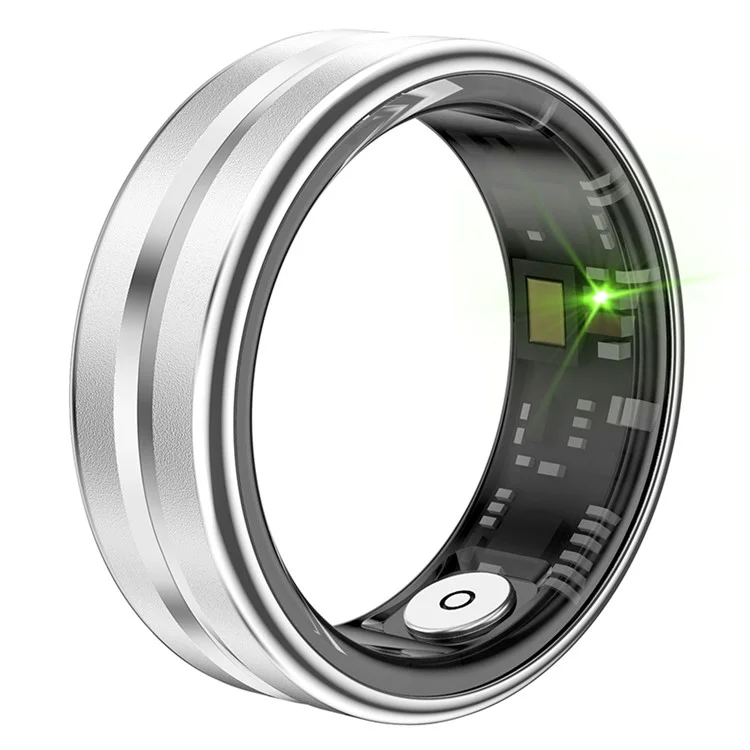 SR03 Ultra Thin Multi-function Health Monitoring Smart Ring with Charging Case, Style B - Silver / Size 10