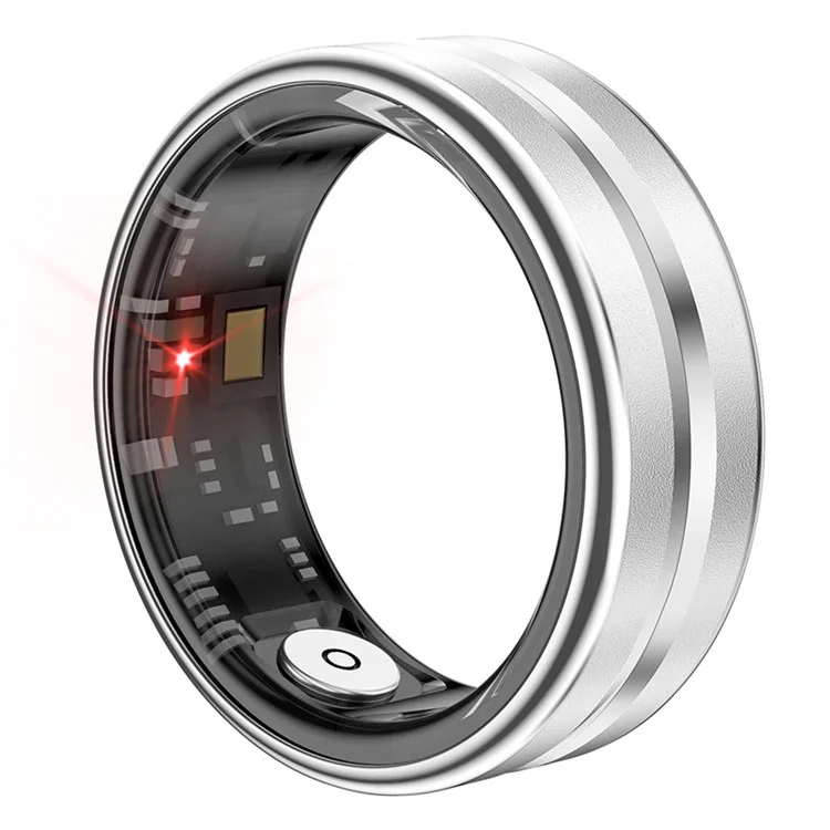 SR03 Ultra Thin Multi-function Health Monitoring Smart Ring with Charging Case, Style B - Silver / Size 10