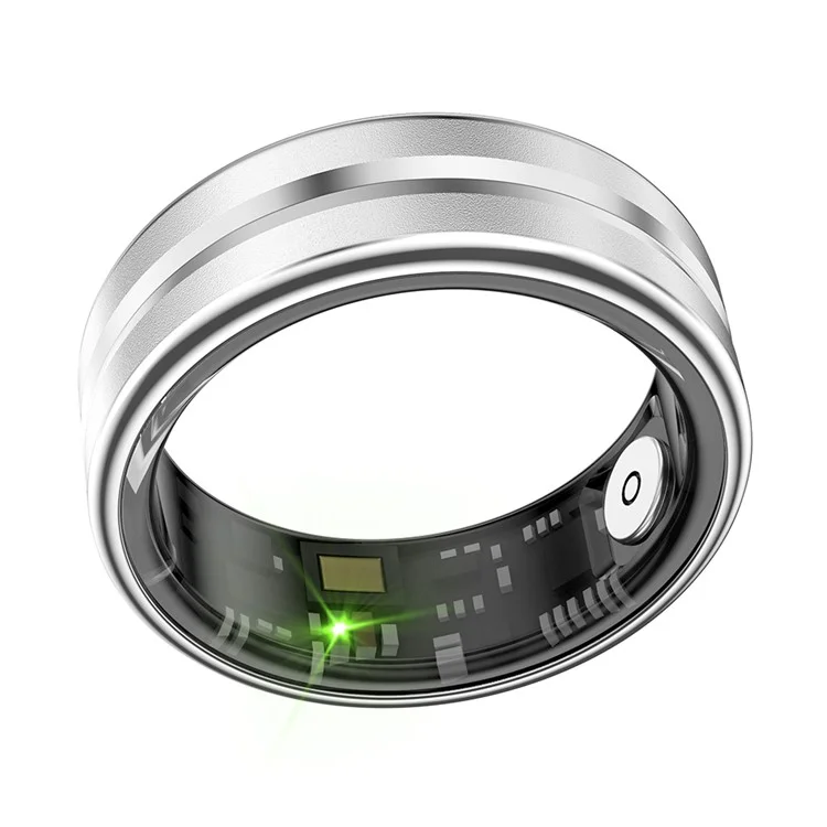 SR03 Ultra Thin Multi-function Health Monitoring Smart Ring with Charging Case, Style B - Silver / Size 10
