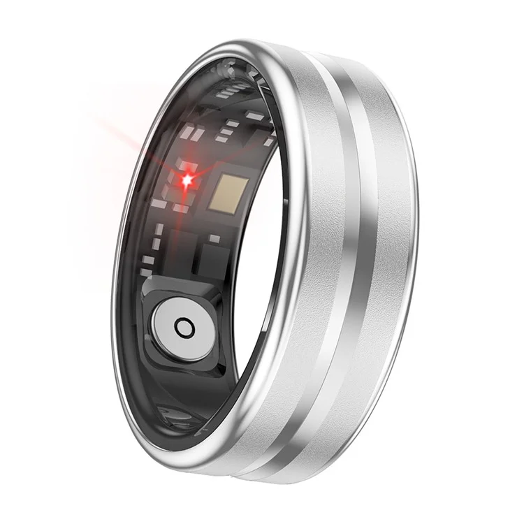 SR03 Ultra Thin Multi-function Health Monitoring Smart Ring with Charging Case, Style B - Silver / Size 10