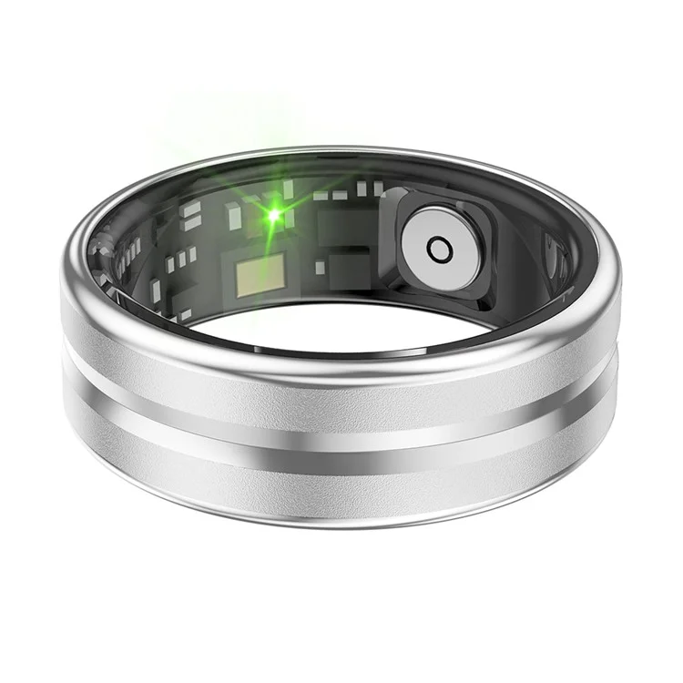 SR03 Ultra Thin Multi-function Health Monitoring Smart Ring with Charging Case, Style B - Silver / Size 10